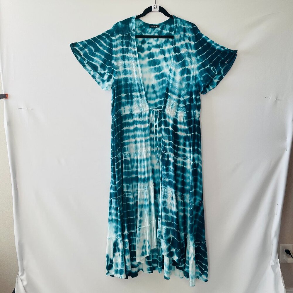 Torrid Womens Blue Tie-Dye Hi-Lo Bohemian Boho Kimono Duster 2X 18-20